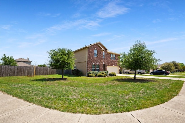 598 Sweet Gum Dr, Kyle, TX 78640 - view of side of home with brick siding, concrete driveway, and a garage