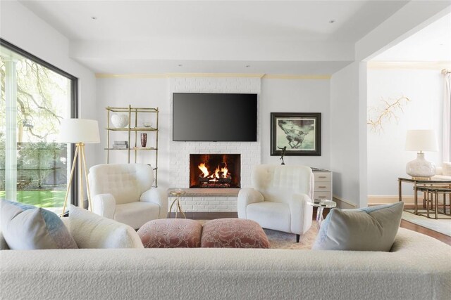 1607 Pease Rd, Austin, TX 78703 - living area featuring a brick fireplace and baseboards