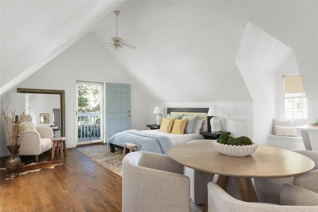 1607 Pease Rd, Austin, TX 78703 - bedroom featuring vaulted ceiling, wood finished floors, a ceiling fan, and access to outside