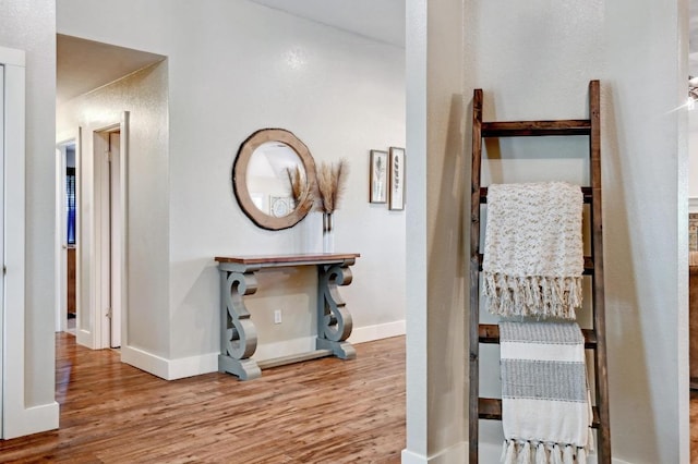 hall featuring baseboards and wood finished floors