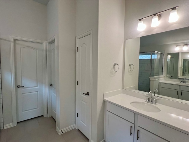 18204 Willow Sage Ln, Elgin, TX 78621 - full bath with a stall shower, vanity, and tile patterned flooring