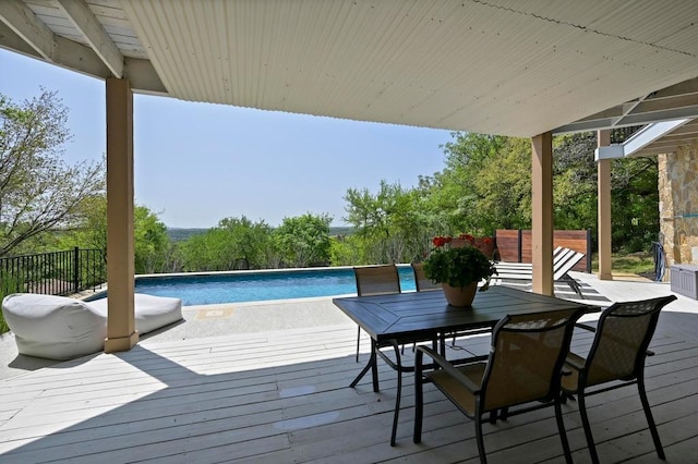 3416 Tarlton Ln, Austin, TX 78746 - wooden terrace with an outdoor pool