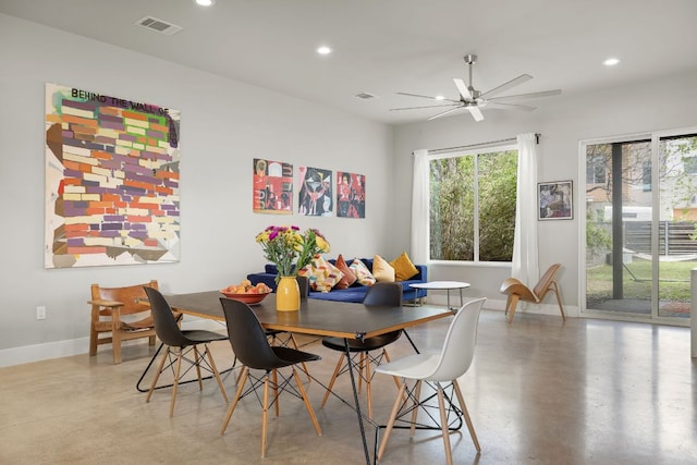 1210 Stobaugh St Unit A, Austin, TX 78757 - dining area with concrete flooring, recessed lighting, and a ceiling fan