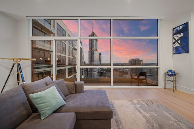 555 E 5th St Unit 2906, Austin, TX 78701 - living room featuring expansive windows, wood finished floors, and a view of city
