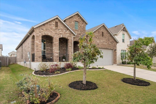 6725 Verona Pl, Round Rock, TX 78665 - traditional-style house with brick siding, driveway, a porch, and an attached garage