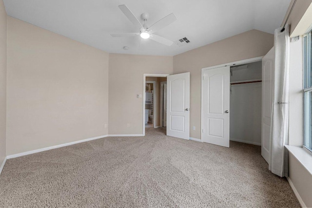 6520 Walebridge Ln, Austin, TX 78739 - unfurnished bedroom featuring carpet flooring, a closet, ceiling fan, and vaulted ceiling