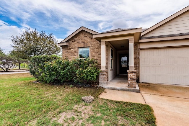 1713 Pahmeyer Path, New Braunfels, TX 78130 - entrance to property with brick siding, a yard, a garage, and concrete driveway