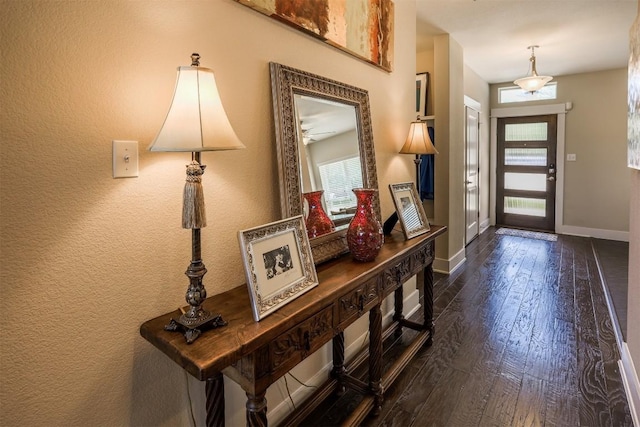 11913 Natures Bnd, Austin, TX 78753 - foyer entrance with dark wood finished floors and baseboards