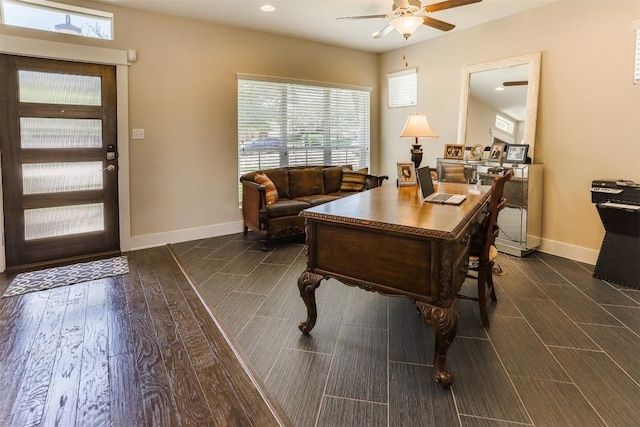 11913 Natures Bnd, Austin, TX 78753 - office area featuring wood finish floors, a ceiling fan, plenty of natural light, and recessed lighting