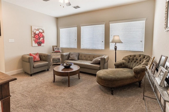 11913 Natures Bnd, Austin, TX 78753 - living area featuring light colored carpet and a ceiling fan