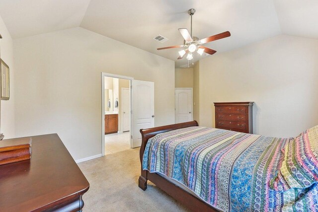 1411 Rowan Dr, Georgetown, TX 78628 - bedroom with vaulted ceiling, light carpet, and ceiling fan