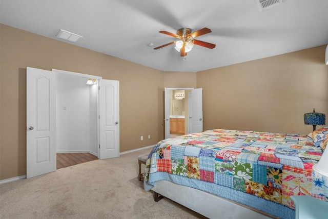 3716 Pine Needle Cir, Round Rock, TX 78681 - bedroom with carpet, baseboards, ensuite bathroom, and ceiling fan