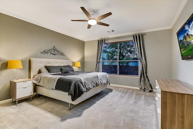 431 Ridgetop Bnd, Cedar Park, TX 78613 - bedroom featuring light carpet, crown molding, baseboards, and ceiling fan