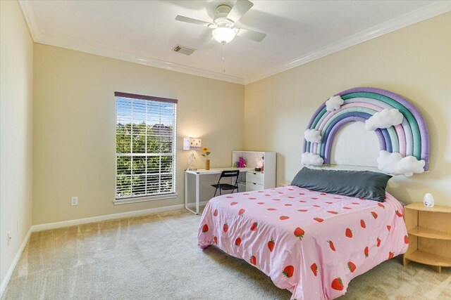 431 Ridgetop Bnd, Cedar Park, TX 78613 - carpeted bedroom featuring ornamental molding, baseboards, and ceiling fan