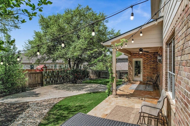 431 Ridgetop Bnd, Cedar Park, TX 78613 - fenced backyard featuring ceiling fan and a patio