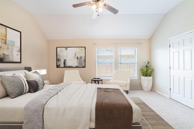 2009 Tillman Dr, Cedar Park, TX 78613 - bedroom with vaulted ceiling, carpet flooring, and a ceiling fan