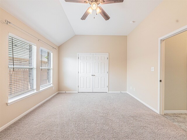 2009 Tillman Dr, Cedar Park, TX 78613 - unfurnished bedroom featuring light carpet, a closet, vaulted ceiling, and ceiling fan
