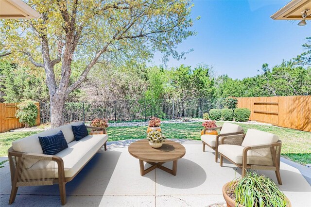2009 Tillman Dr, Cedar Park, TX 78613 - fenced backyard featuring a patio and outdoor lounge area