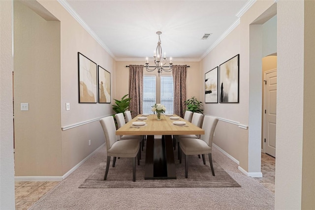 2009 Tillman Dr, Cedar Park, TX 78613 - carpeted dining room with a chandelier and crown molding