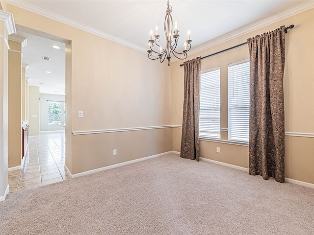 2009 Tillman Dr, Cedar Park, TX 78613 - empty room featuring carpet floors, a chandelier, and ornamental molding