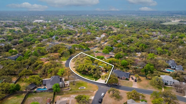 2906 Quail Run Dr, Round Rock, TX 78681 - aerial view of residential area featuring property parcel outlined and a pool area