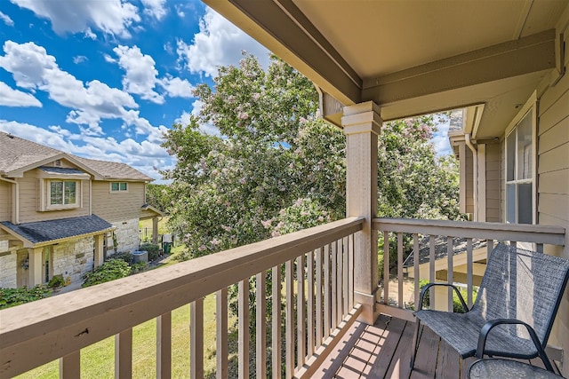 balcony featuring central air condition unit