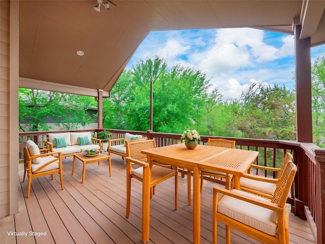 1008 Laurel Oak Cir, Marble Falls, TX 78654 - wooden terrace with outdoor lounge area and outdoor dining area