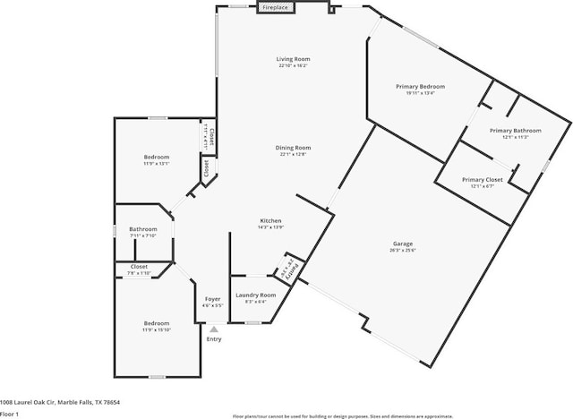 1008 Laurel Oak Cir, Marble Falls, TX 78654 - property floor plan