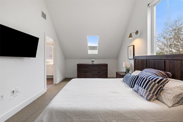 1503 Richcreek Rd Unit A, Austin, TX 78757 - carpeted bedroom featuring a skylight, lofted ceiling, and ensuite bathroom