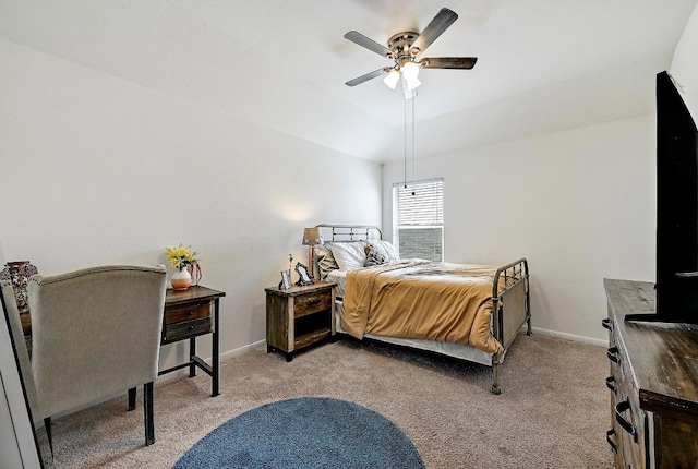 2605 Etta May Ln, Leander, TX 78641 - bedroom featuring light colored carpet, baseboards, ceiling fan, and lofted ceiling