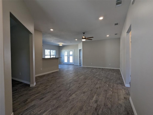 407 Gamel St, Lampasas, TX 76550 - empty room with dark wood-style floors, a ceiling fan, and recessed lighting