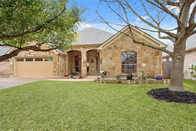 2009 Manada Trl, Cedar Park, TX 78641 - french provincial home featuring stone siding, driveway, an attached garage, and roof with shingles