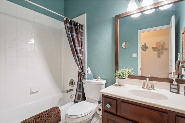 2009 Manada Trl, Cedar Park, TX 78641 - full bath featuring vanity, shower / bath combo with shower curtain, and a textured wall