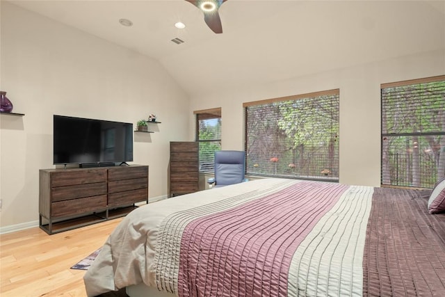 2009 Manada Trl, Cedar Park, TX 78641 - bedroom featuring wood finished floors, vaulted ceiling, and ceiling fan