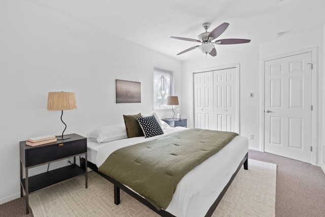 306 Tilbury Ln, Austin, TX 78745 - carpeted bedroom with a closet and a ceiling fan