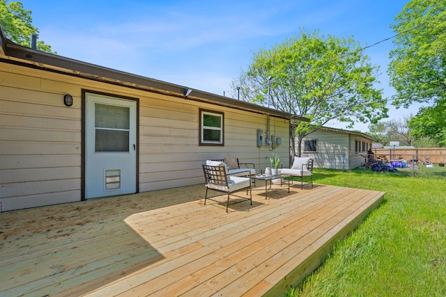 306 Tilbury Ln, Austin, TX 78745 - wooden terrace with outdoor lounge area