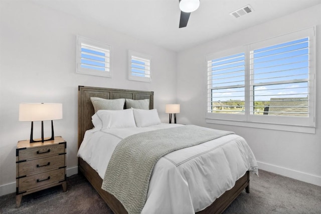 744 Buffalo Trl, Liberty Hill, TX 78642 - bedroom featuring dark colored carpet and a ceiling fan