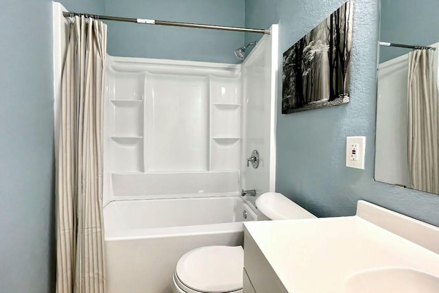 200 Callahan Ln, Leander, TX 78641 - full bathroom featuring vanity, a textured wall, shower / bath combo with shower curtain, and toilet
