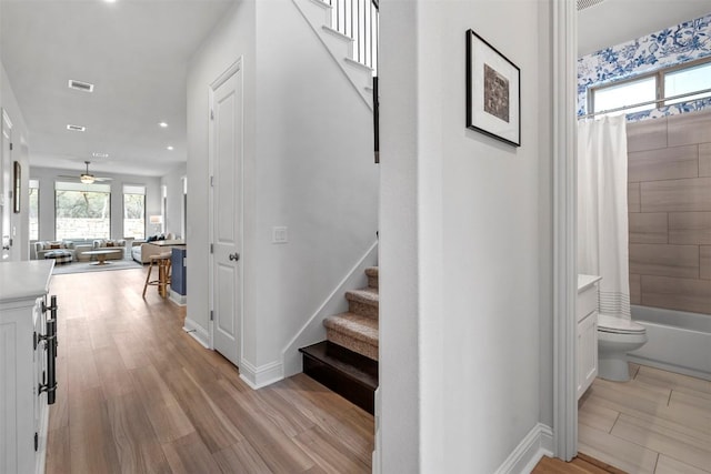 236 Diamondback Dr, Georgetown, TX 78628 - corridor featuring stairway, light wood-style flooring, recessed lighting, and baseboards