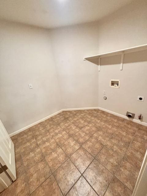 laundry room with hookup for an electric dryer, laundry area, baseboards, gas dryer hookup, and hookup for a washing machine