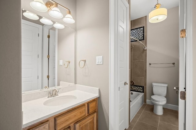 6009 Empresa Dr, Austin, TX 78738 - full bathroom with vanity, tile patterned flooring, bathing tub / shower combination, toilet, and baseboards