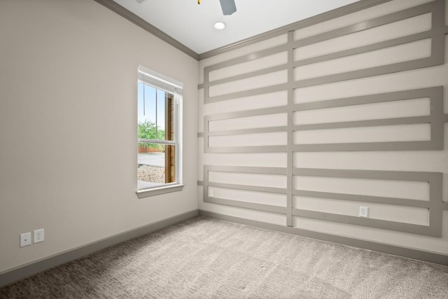 6009 Empresa Dr, Austin, TX 78738 - carpeted spare room featuring baseboards, ceiling fan, ornamental molding, and recessed lighting