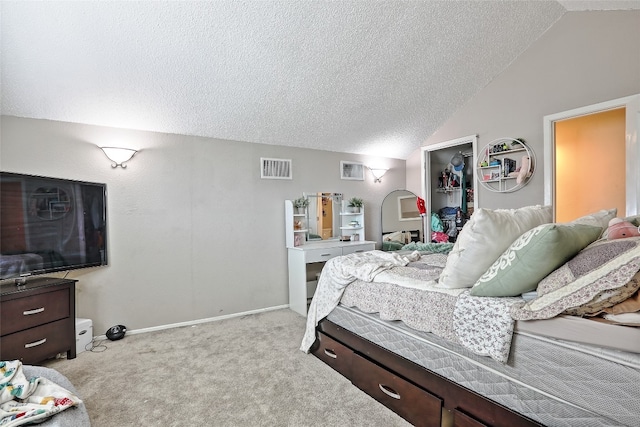 11501 Oak Knoll Dr, Austin, TX 78759 - carpeted bedroom with lofted ceiling, a textured ceiling, a spacious closet, and a closet