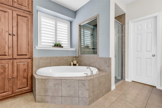 3925 Good Night Trl, Leander, TX 78641 - full bath with a bath, a stall shower, and tile patterned floors