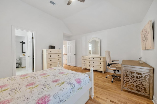 5204 Eagle Trace Trl, Austin, TX 78730 - bedroom featuring light wood-style floors, vaulted ceiling, a desk, baseboards, and ceiling fan