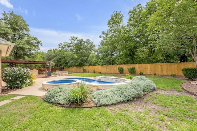 3028 Indigo Trl, Round Rock, TX 78665 - view of swimming pool featuring a fenced backyard, an in-ground hot tub, and a patio area