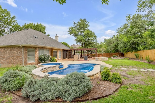 3028 Indigo Trl, Round Rock, TX 78665 - view of swimming pool with a fenced backyard, a fire pit, a patio area, and a pool with connected hot tub