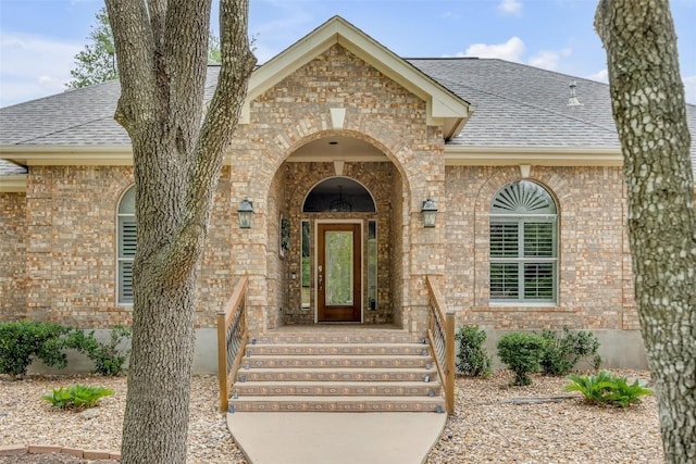 3028 Indigo Trl, Round Rock, TX 78665 - entrance to property featuring brick siding and roof with shingles