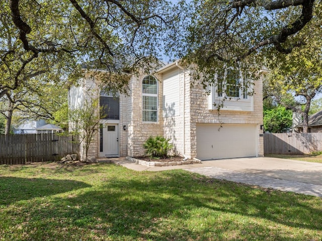 8001 Rimini Trl, Austin, TX 78729 - view of front facade featuring a garage, concrete driveway, and stone siding