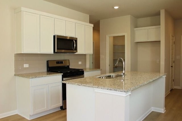 236 Hidalgo Ln, Elgin, TX 78621 - kitchen featuring stainless steel appliances, light wood finished floors, light stone countertops, and recessed lighting